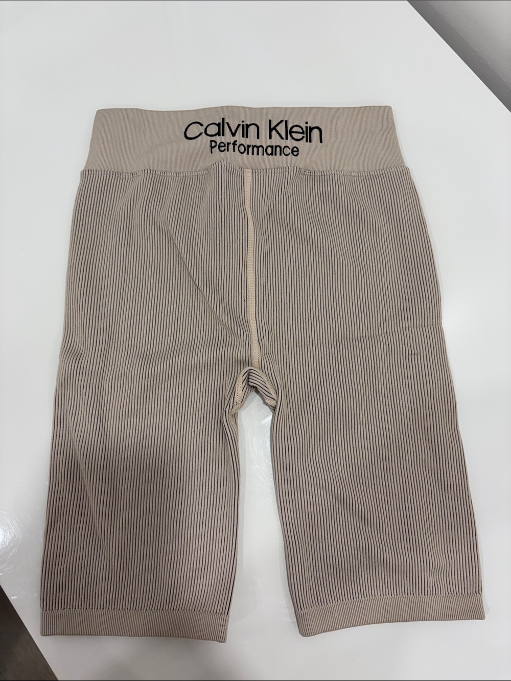 Calvin Klein Performance Ribbed Beige Biker Shorts
